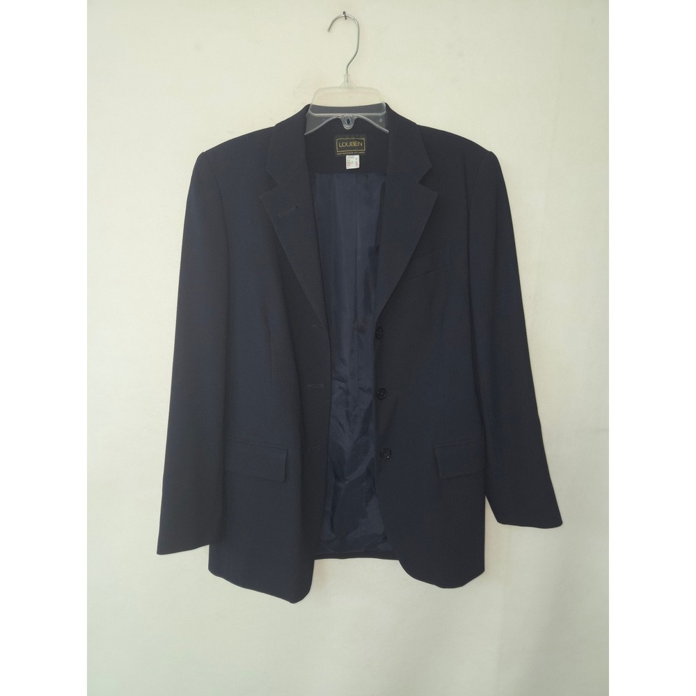Louben Blazer Women 10 Navy Blue 3-Button‎ Lined Career Suit Jacket Canada Made
